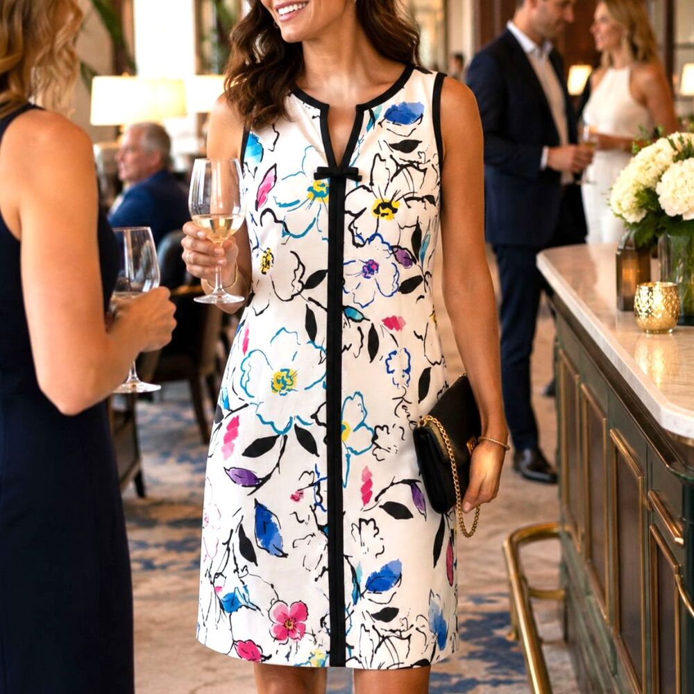 Karl Lagerfeld Paris Floral Scuba Career Wedding Guest Sleeveless Sheath 16